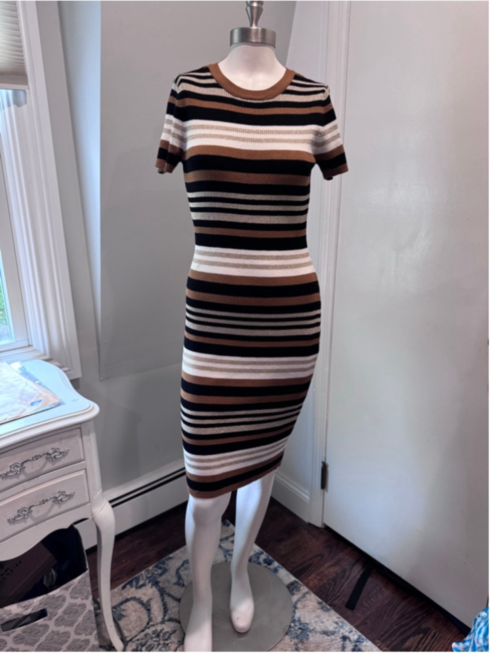 Derek Heart | Stripped Ribbed Knit Bodycon Sweater Dress Midi | Juniors Large